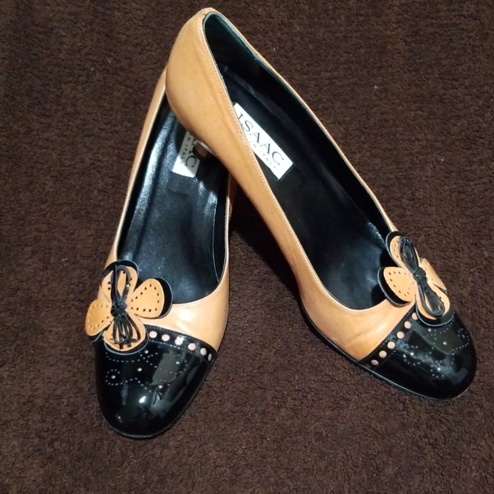 ISAAC Made in‎ Italy women's kitten heel shoes 8M Leather Career Business